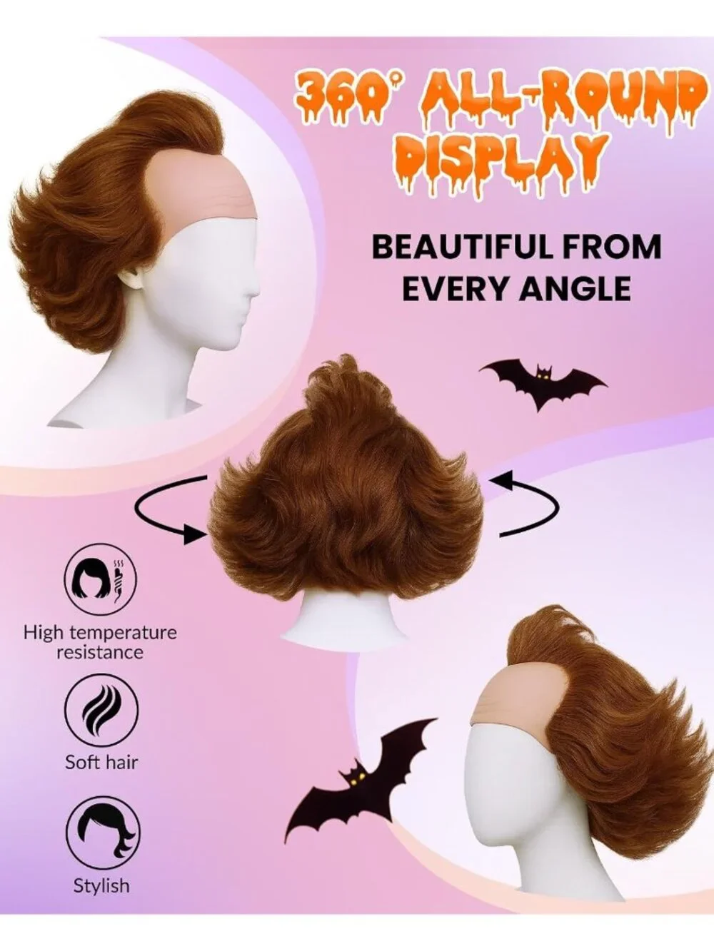 Women's Brown Short Cosplay Convenient Set Include Adjustable Wig Cap Headpiece